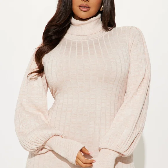 FASHION NOVA AQUARIUS MERMAID SWEATER DRESS NWT OATMEL - Picture 3 of 5